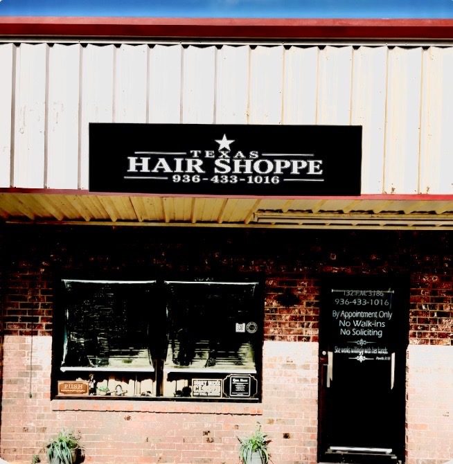Storefront of Texas Hair Shoppe at 132 F.M. 3186 in Onalaska, TX